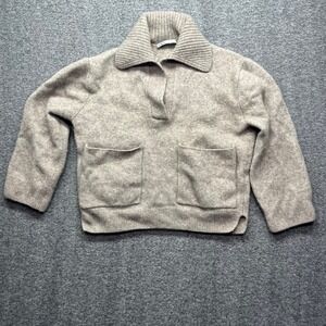 Zara Sweater Womens Small Beige Wool Yak Blend Ribbed Polo Collar Knit Pullover